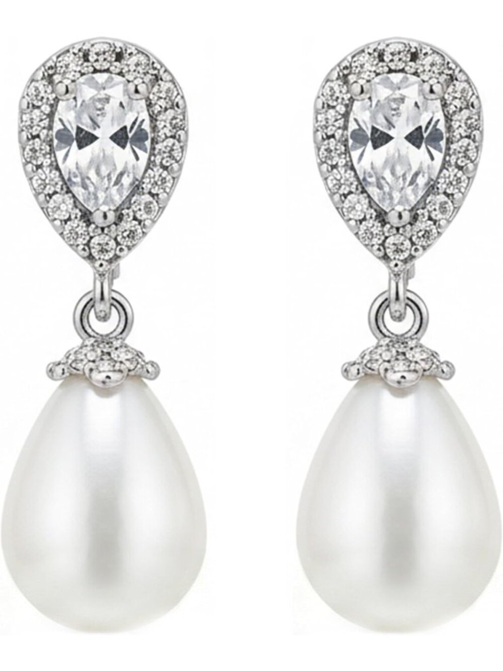 Mariell Pearl Bridal Wedding Drop Earrings with CZ Crystals for Brides